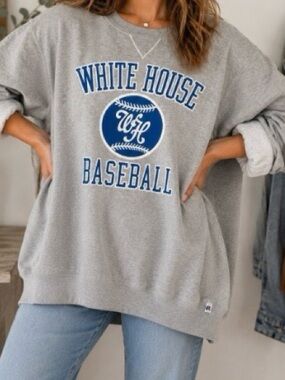 VTG Russell Athletic High School White House Baseball Gray Sweatshirt XL